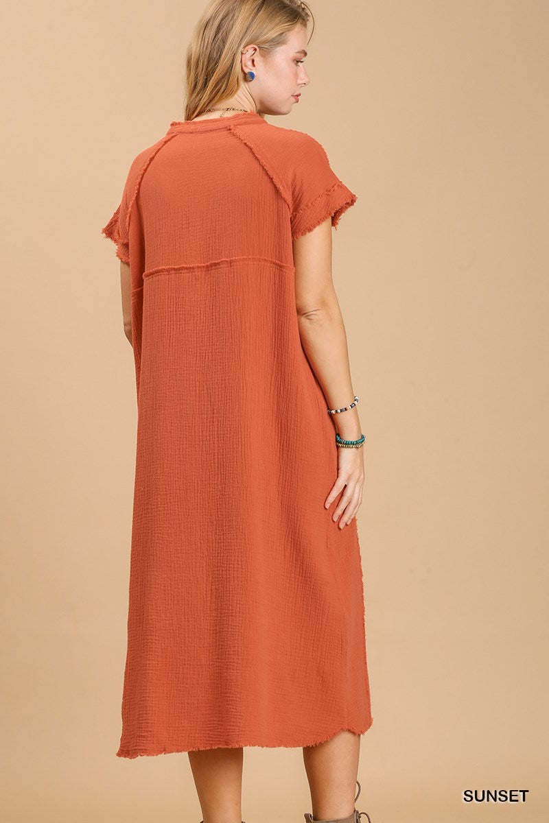 Split neck button down midi dress with no lining Smile Sparker