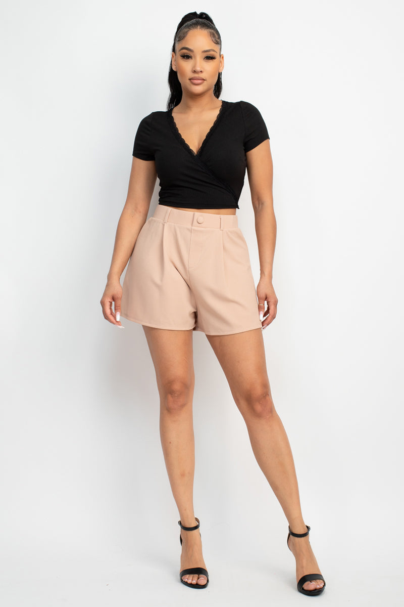Wrap Surplice Lace Trim Top Smile Sparker