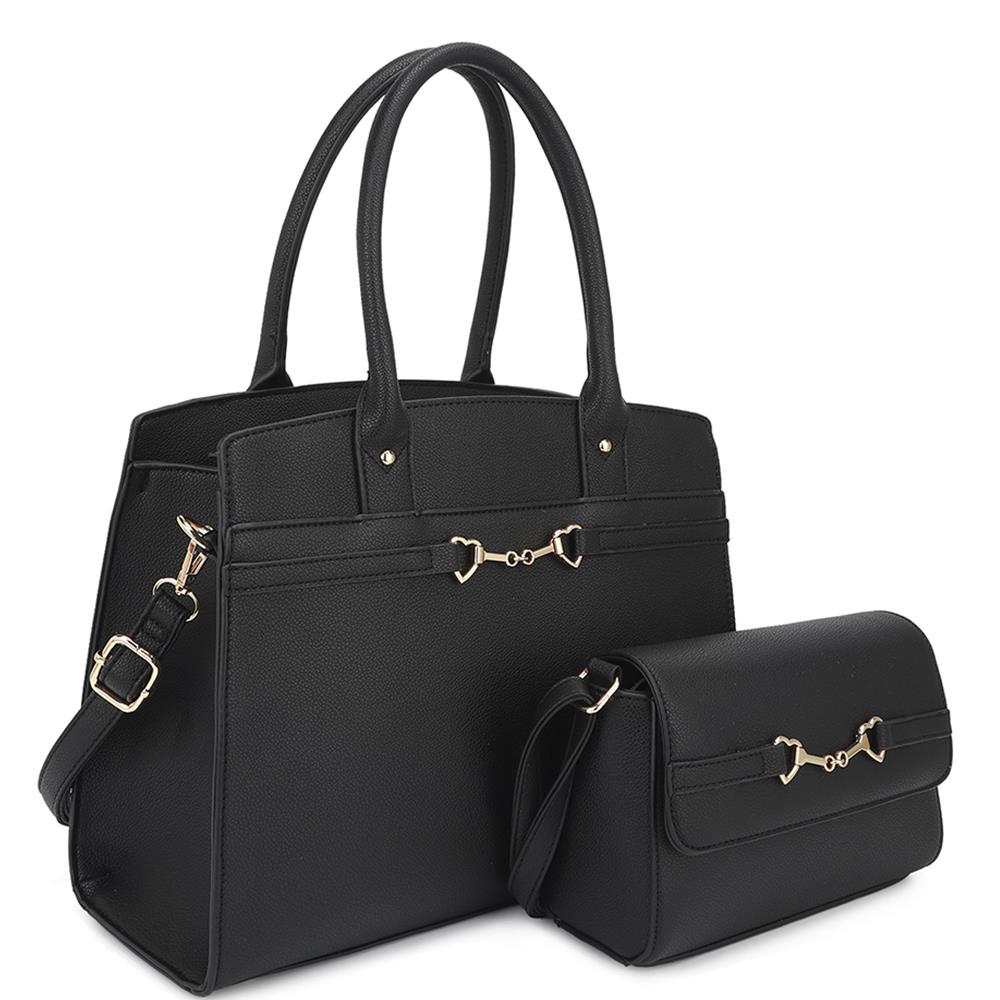 2in1 Matching Design Handle Satchel With Crossbody Bag Smile Sparker