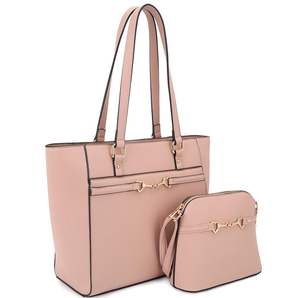 2in1 Smooth Matching Shoulder Tote Bag With Crossbody Set Smile Sparker