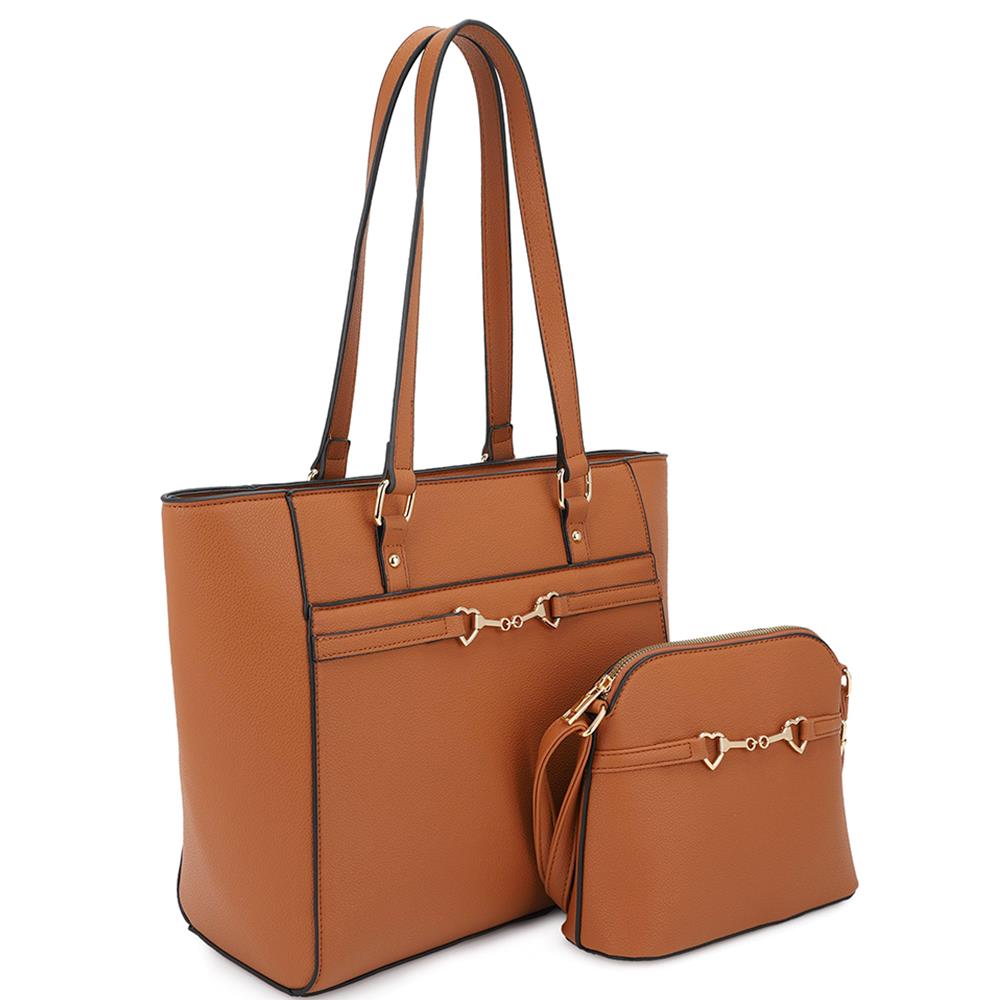 2in1 Smooth Matching Shoulder Tote Bag With Crossbody Set Smile Sparker