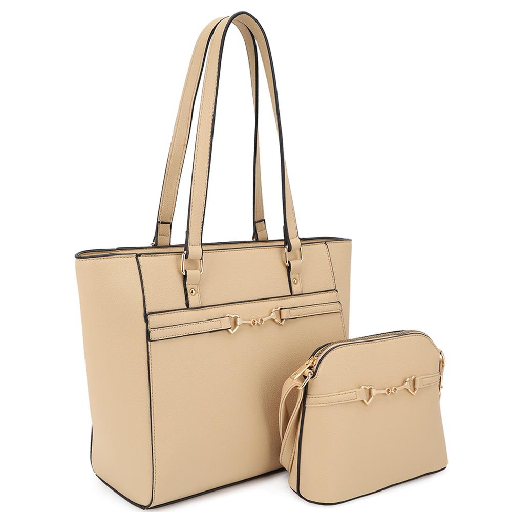 2in1 Smooth Matching Shoulder Tote Bag With Crossbody Set Smile Sparker