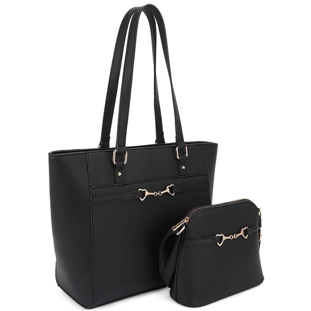 2in1 Smooth Matching Shoulder Tote Bag With Crossbody Set Smile Sparker