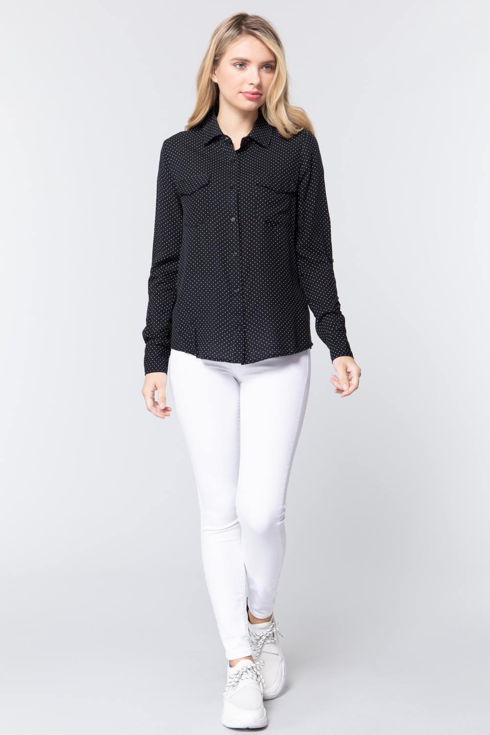 3/4 Roll Up Slv Dot Print Shirt Smile Sparker
