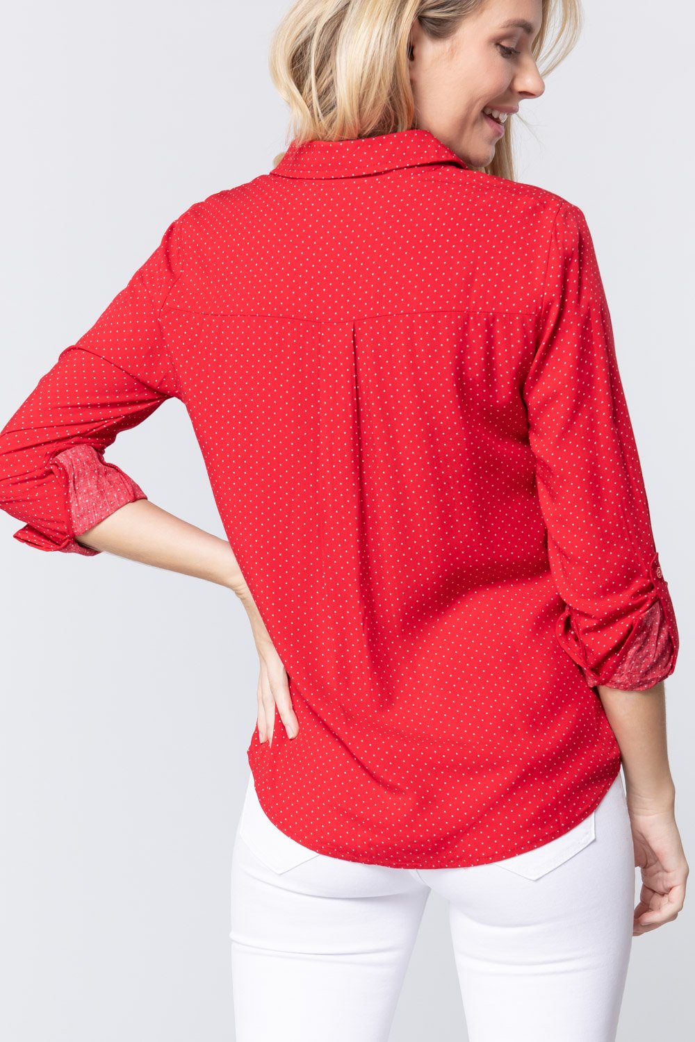 3/4 Roll Up Slv Dot Print Shirt Smile Sparker