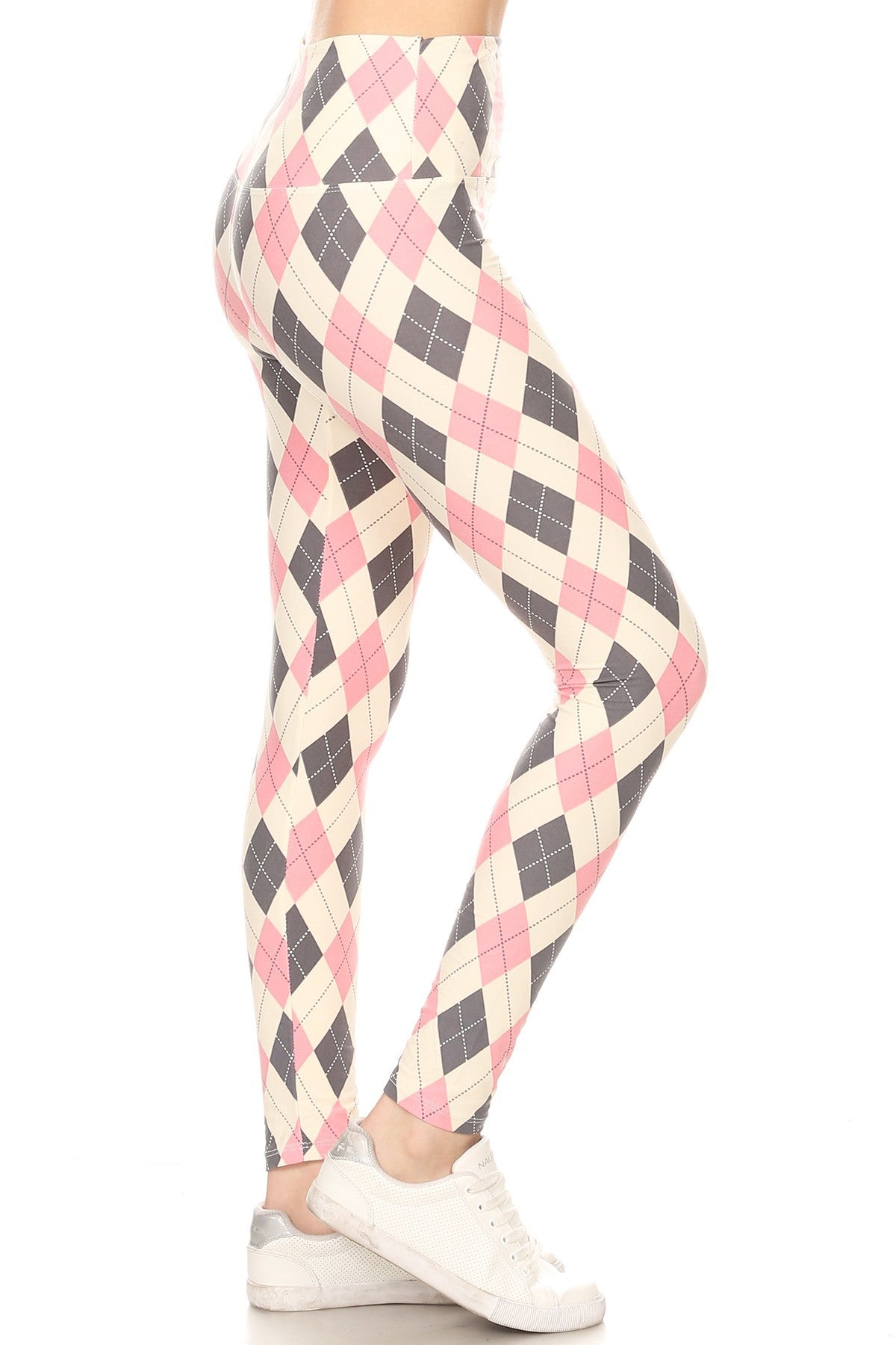 5-inch Long Yoga Style Banded Lined Argyle Printed Knit Legging With High Waist Smile Sparker
