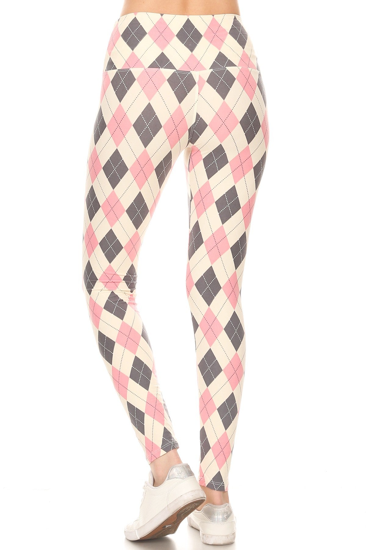5-inch Long Yoga Style Banded Lined Argyle Printed Knit Legging With High Waist Smile Sparker