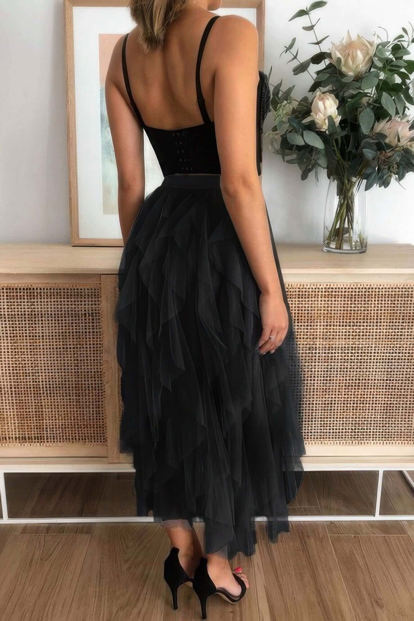 Aurevia Aline Long Tulle Tiered Skirt Women Formal - Smile Sparker