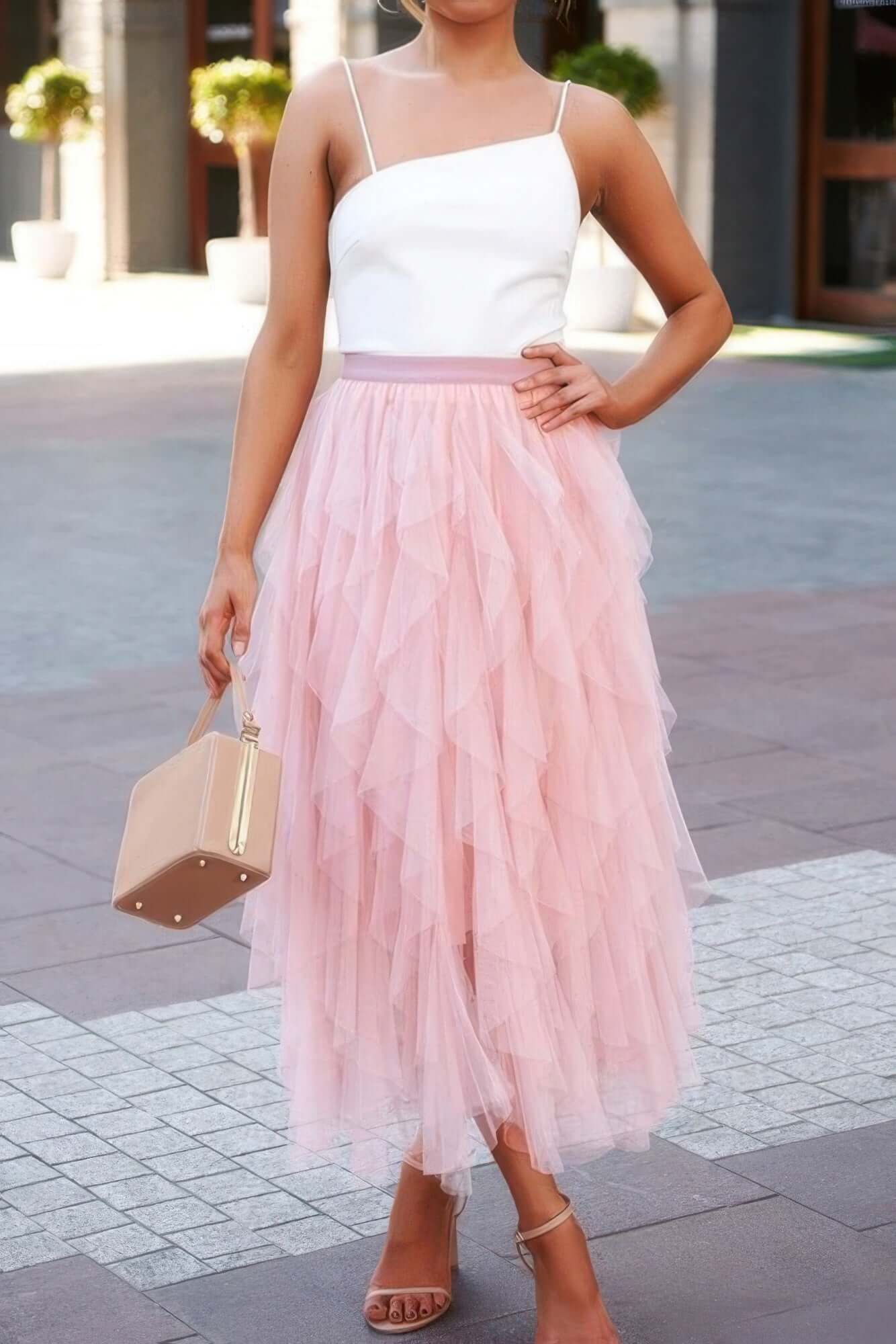 Aurevia Aline Long Tulle Tiered Skirt Women Formal - Smile Sparker