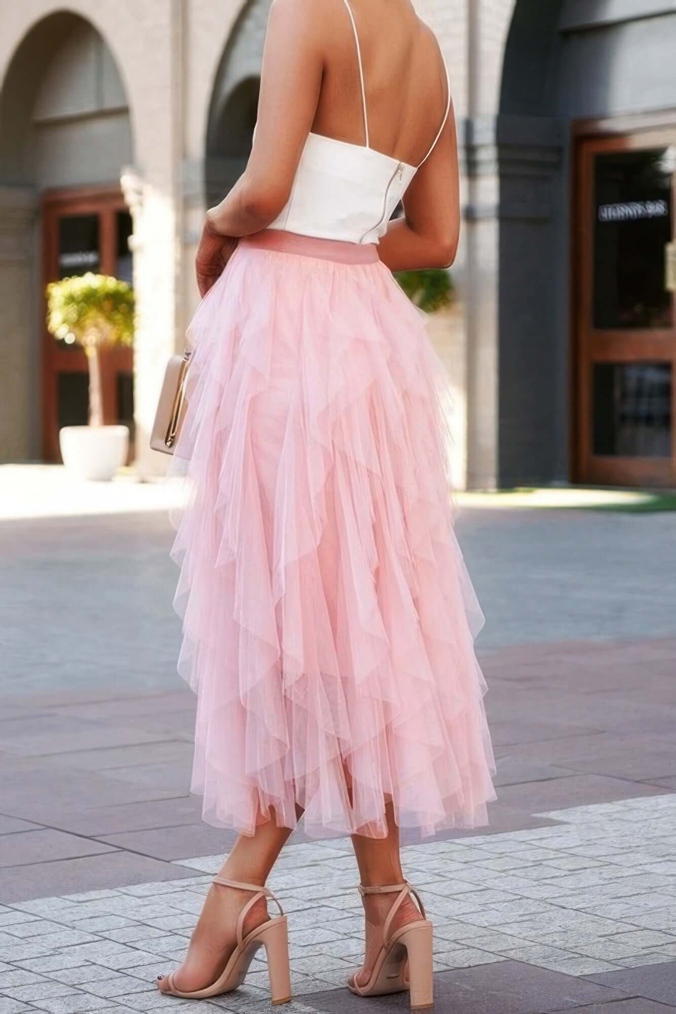 Aurevia Aline Long Tulle Tiered Skirt Women Formal - Smile Sparker