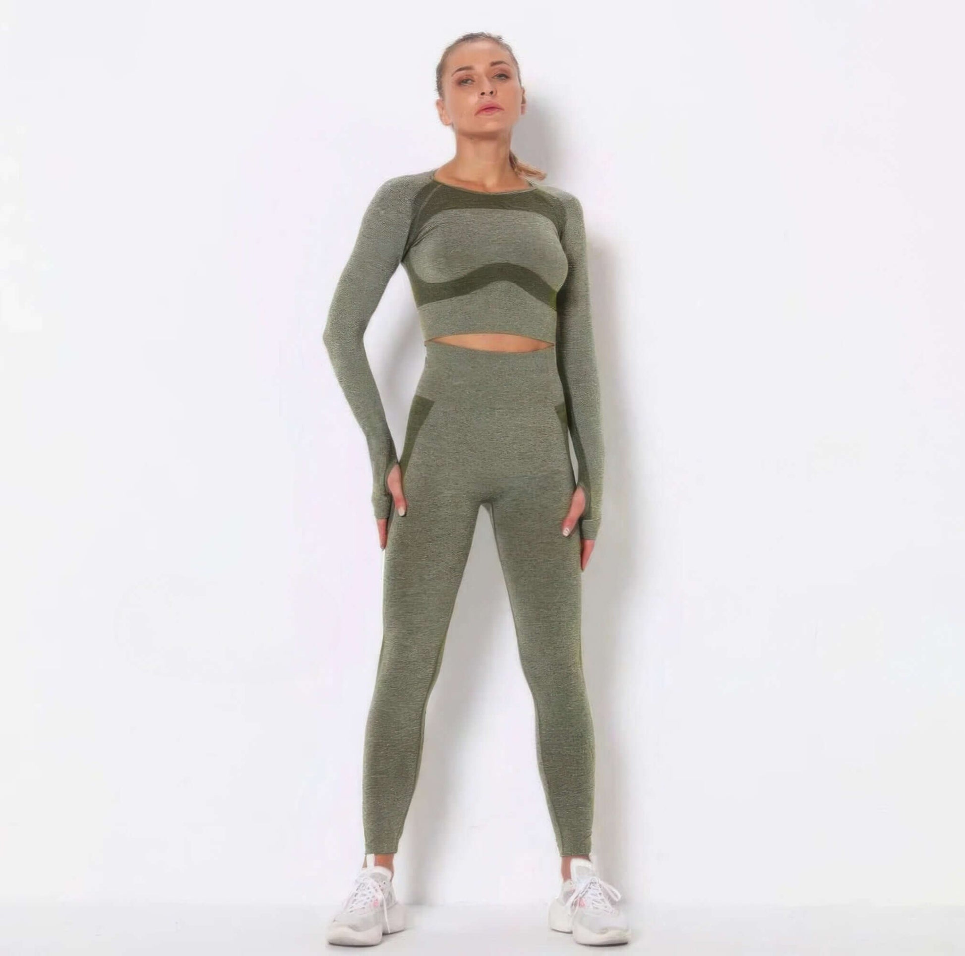 Aurevia Seamless Long Sleeve Yoga Set High Waisted Leggings - Smile Sparker