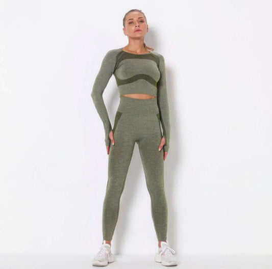 Aurevia Seamless Long Sleeve Yoga Set High Waisted Leggings - Smile Sparker