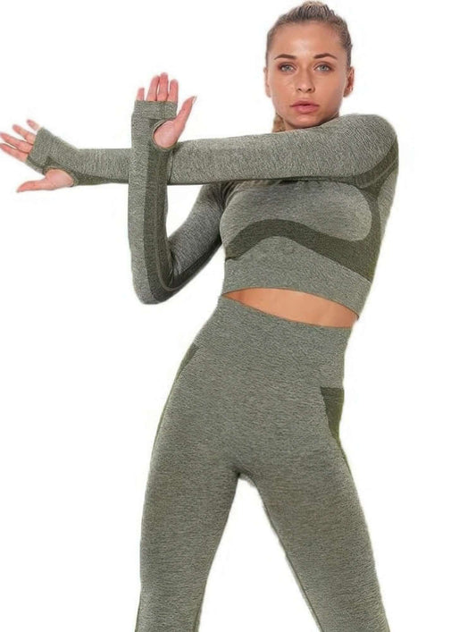 Aurevia Seamless Long Sleeve Yoga Set High Waisted Leggings - Smile Sparker