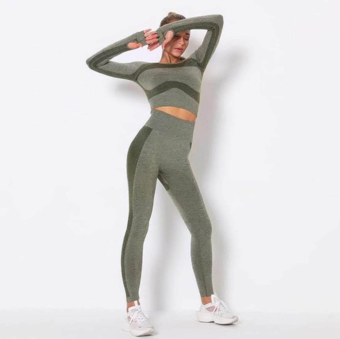 Aurevia Seamless Long Sleeve Yoga Set High Waisted Leggings - Smile Sparker