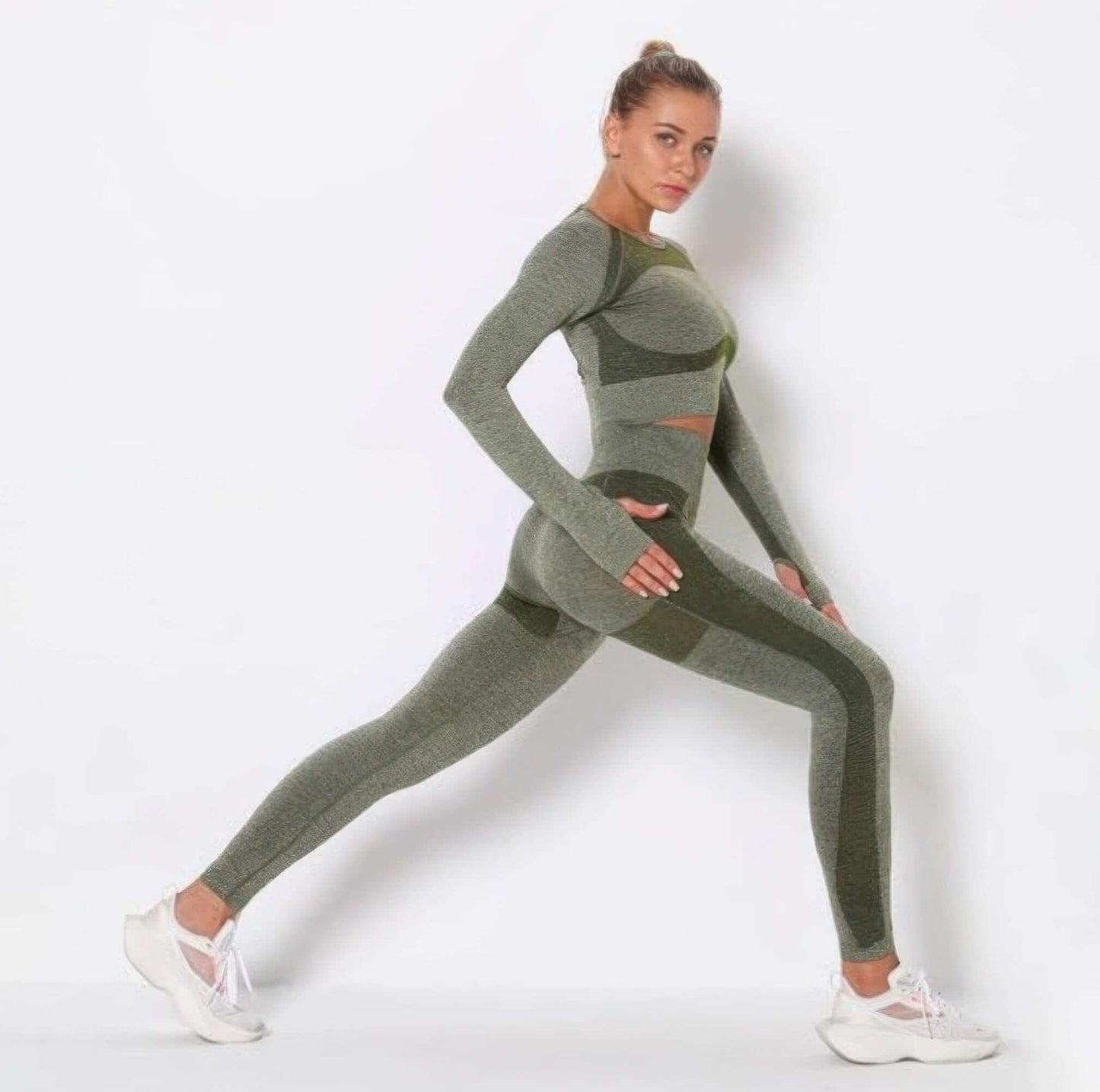 Aurevia Seamless Long Sleeve Yoga Set High Waisted Leggings - Smile Sparker