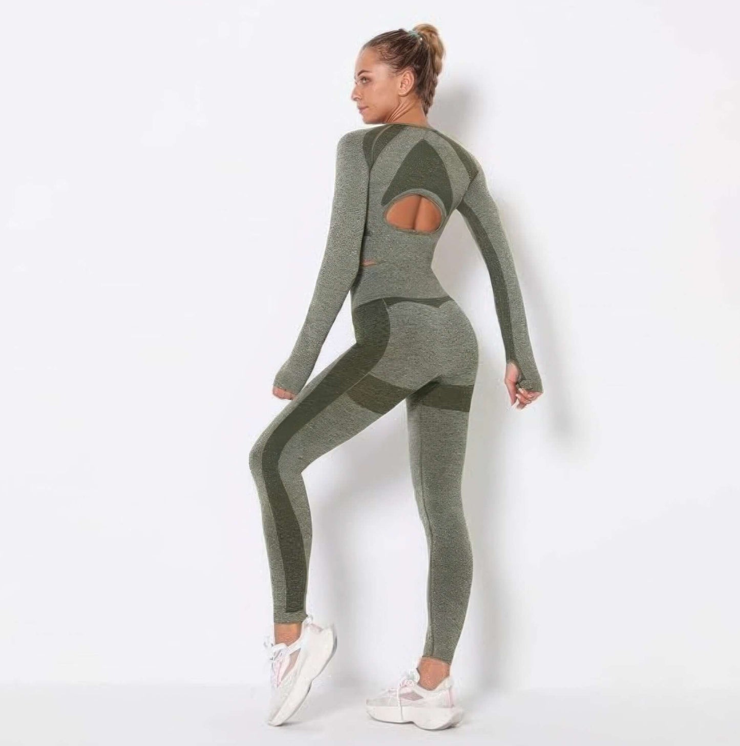 Aurevia Seamless Long Sleeve Yoga Set High Waisted Leggings - Smile Sparker