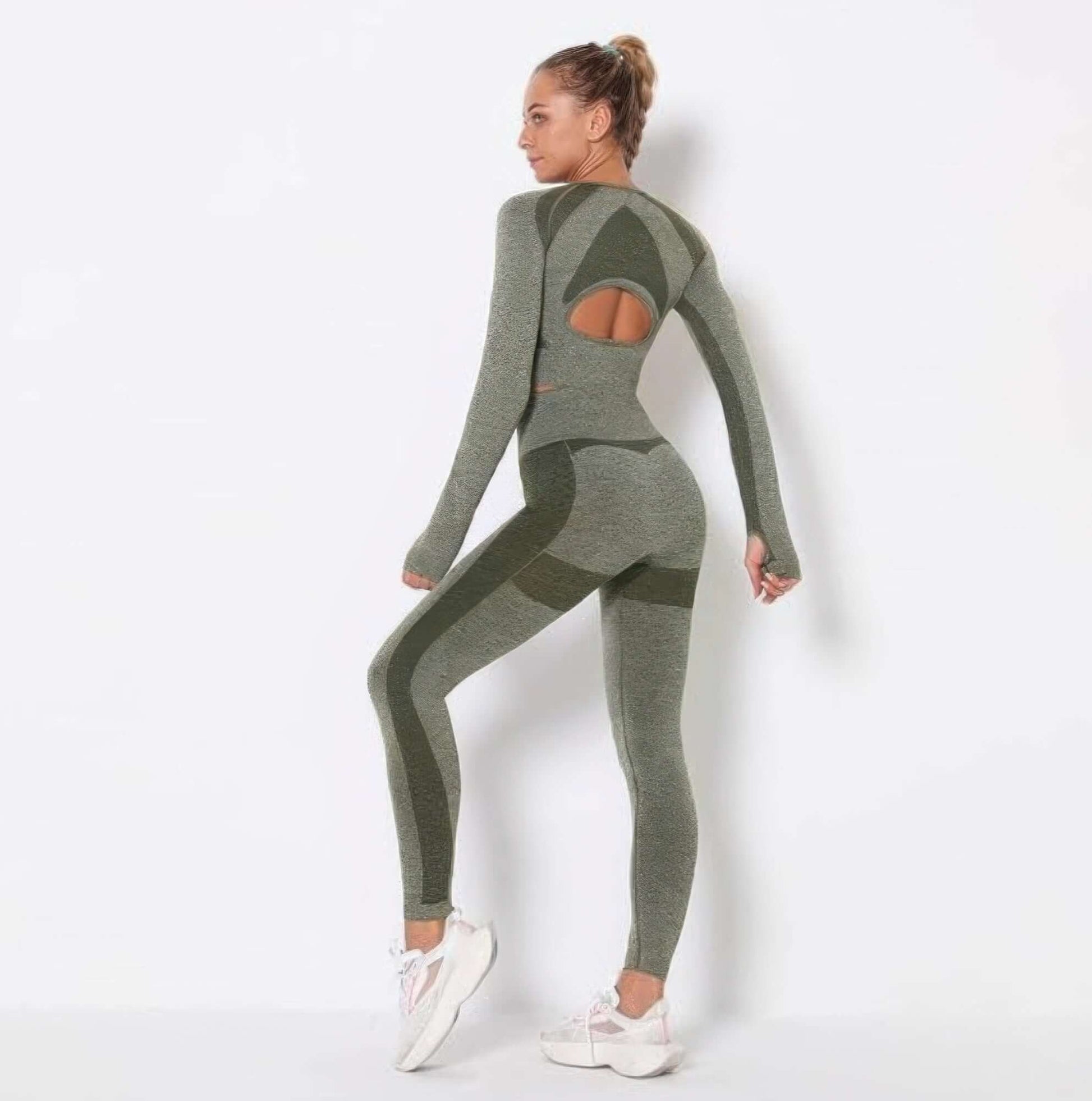 Aurevia Seamless Long Sleeve Yoga Set High Waisted Leggings - Smile Sparker