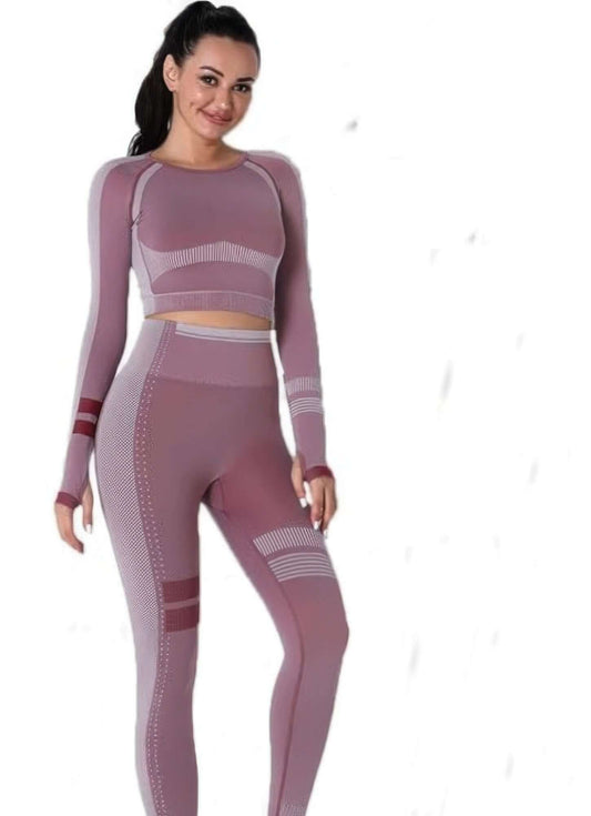 Aurevia Seamless Yoga Set Long Sleeve Crop Top Leggings - Smile Sparker