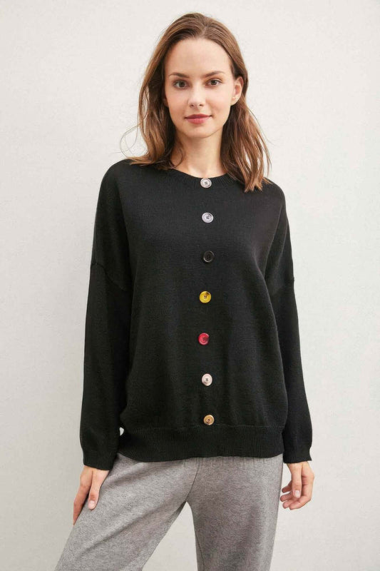 Aurevia Womens Cozy Knit Sweater With Colorful Buttons - Smile Sparker