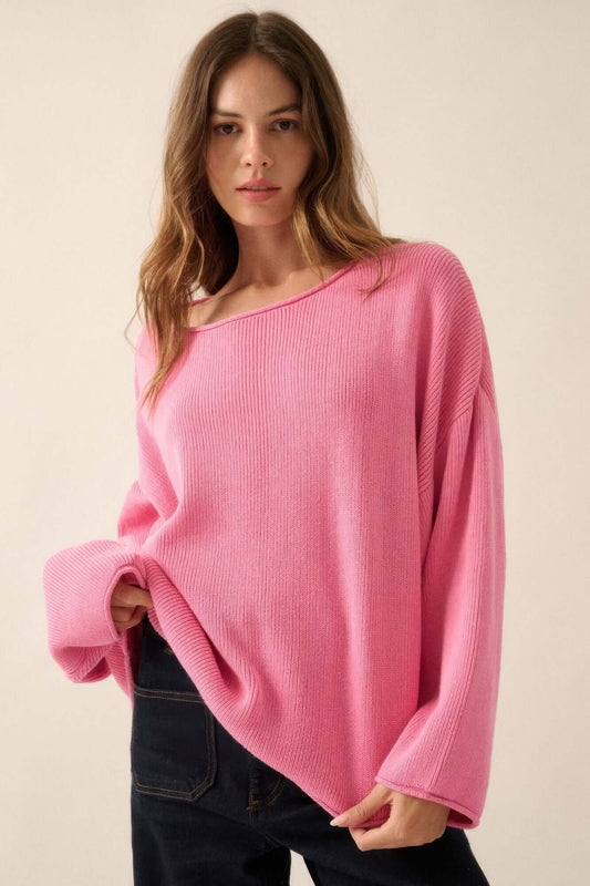 Aurevia Womens Oversized Boatneck Rib Knit Cozy Sweater - Smile Sparker