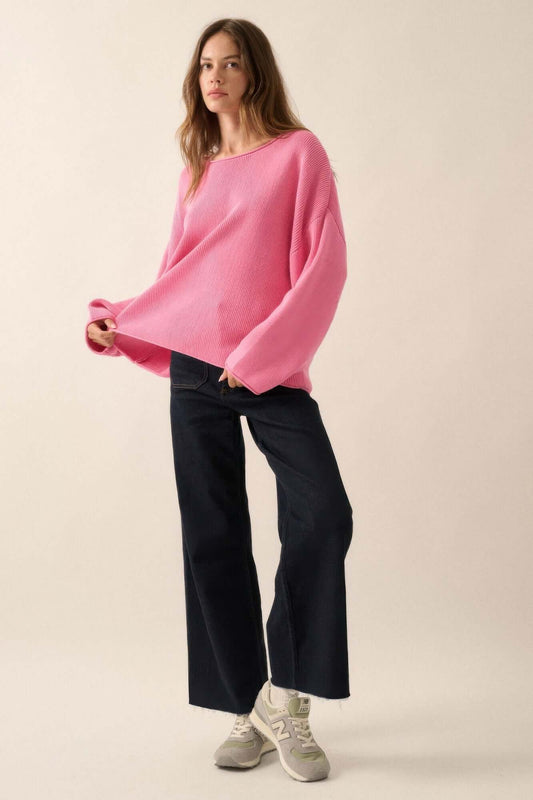 Aurevia Womens Oversized Boatneck Rib Knit Cozy Sweater - Smile Sparker