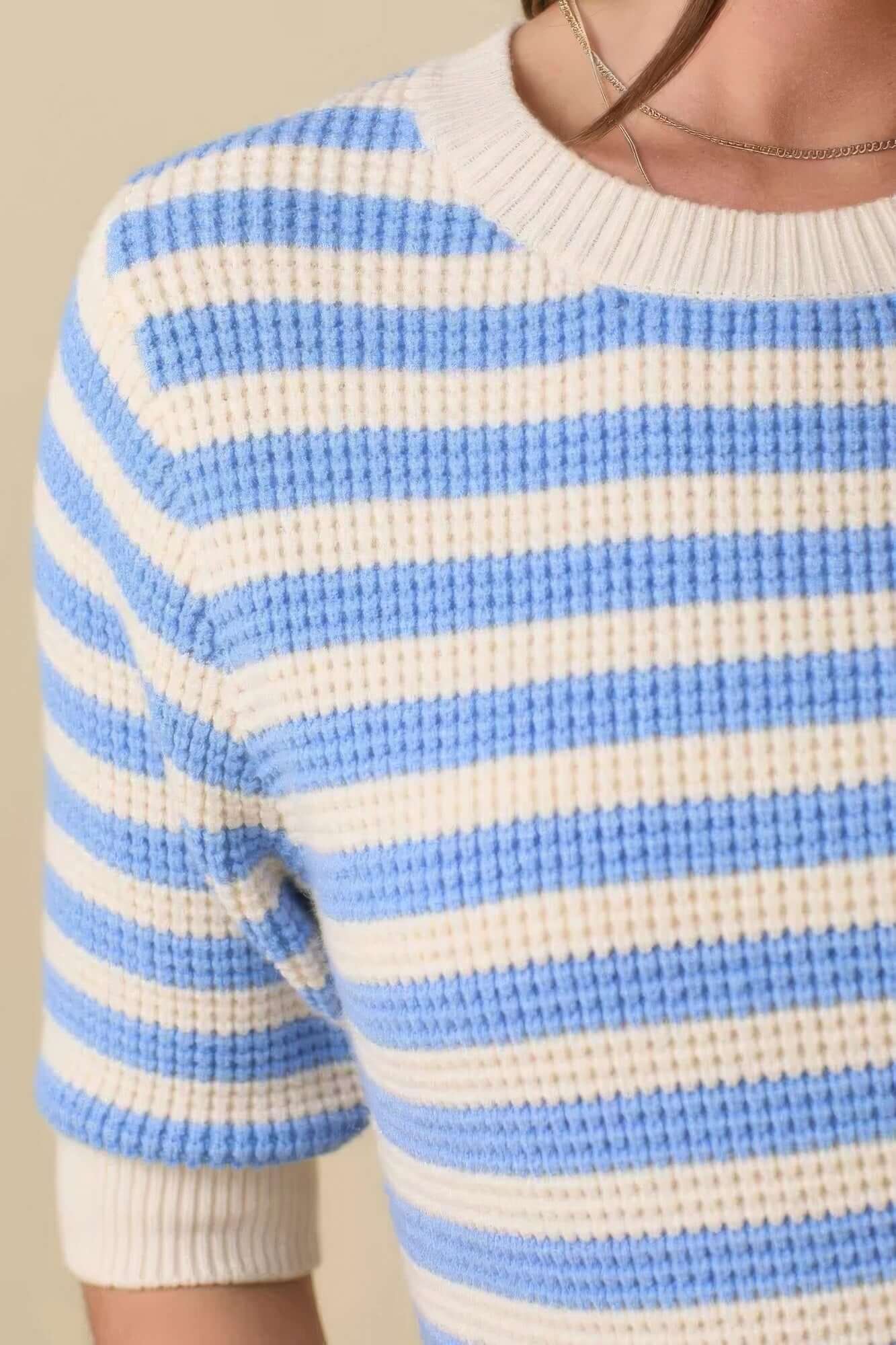 Aurevia Womens Stripe Knit Short Sleeve Sweater Top Casual - Smile Sparker