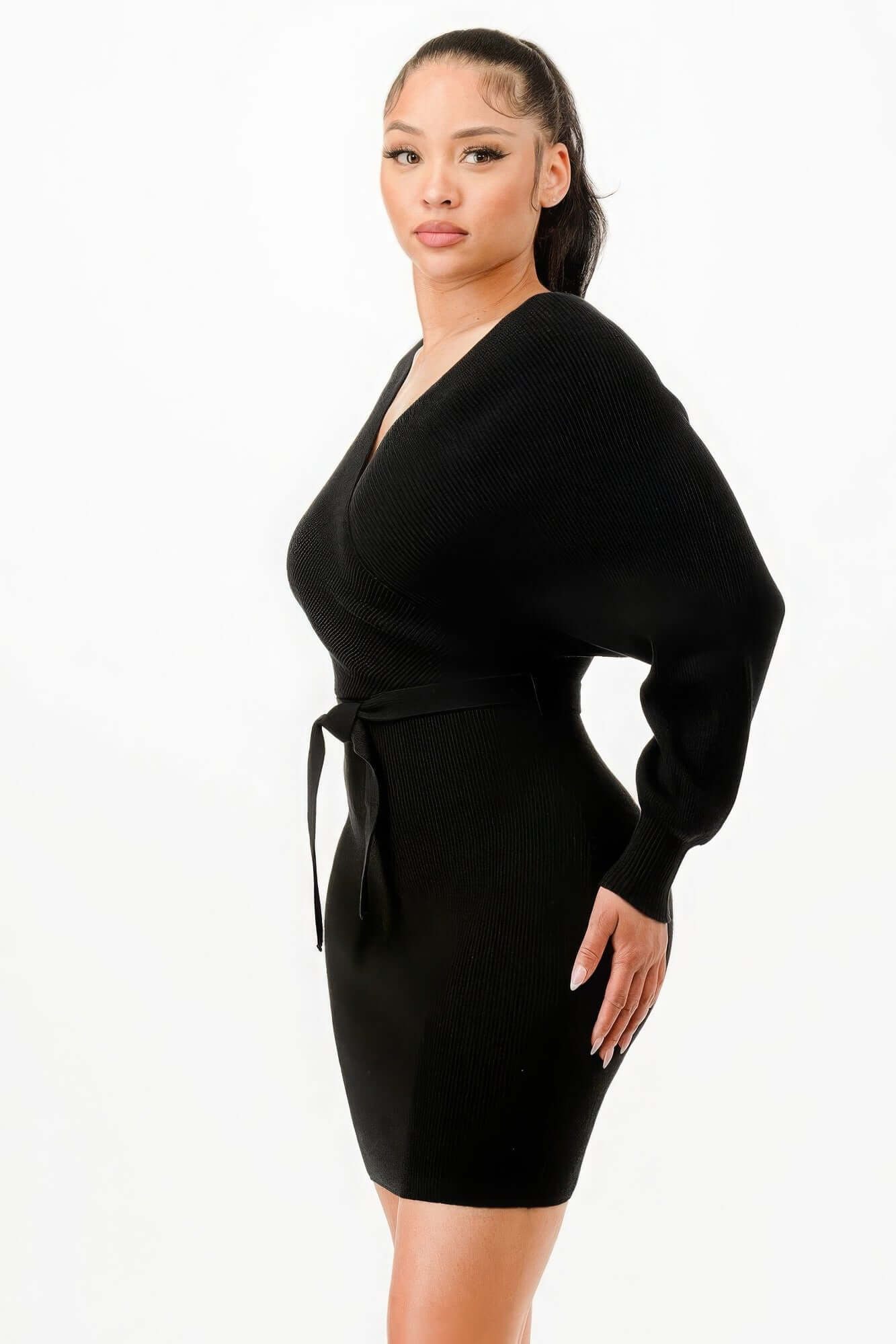Ophira Off Shoulder Belted Ribbed Sweater Dress Women - Smile Sparker