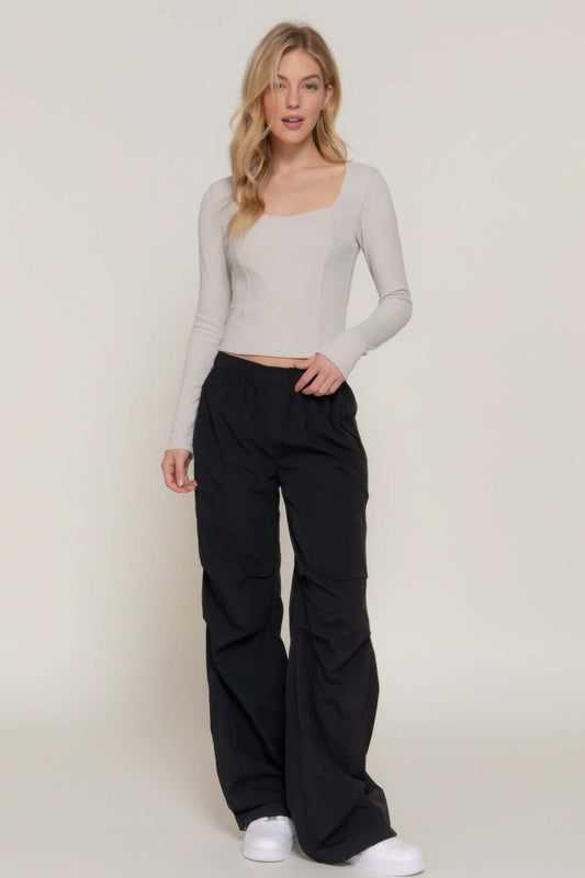Aurevia Long Sleeve Sweetheart Neck Knit Top Seam Detail - Smile Sparker