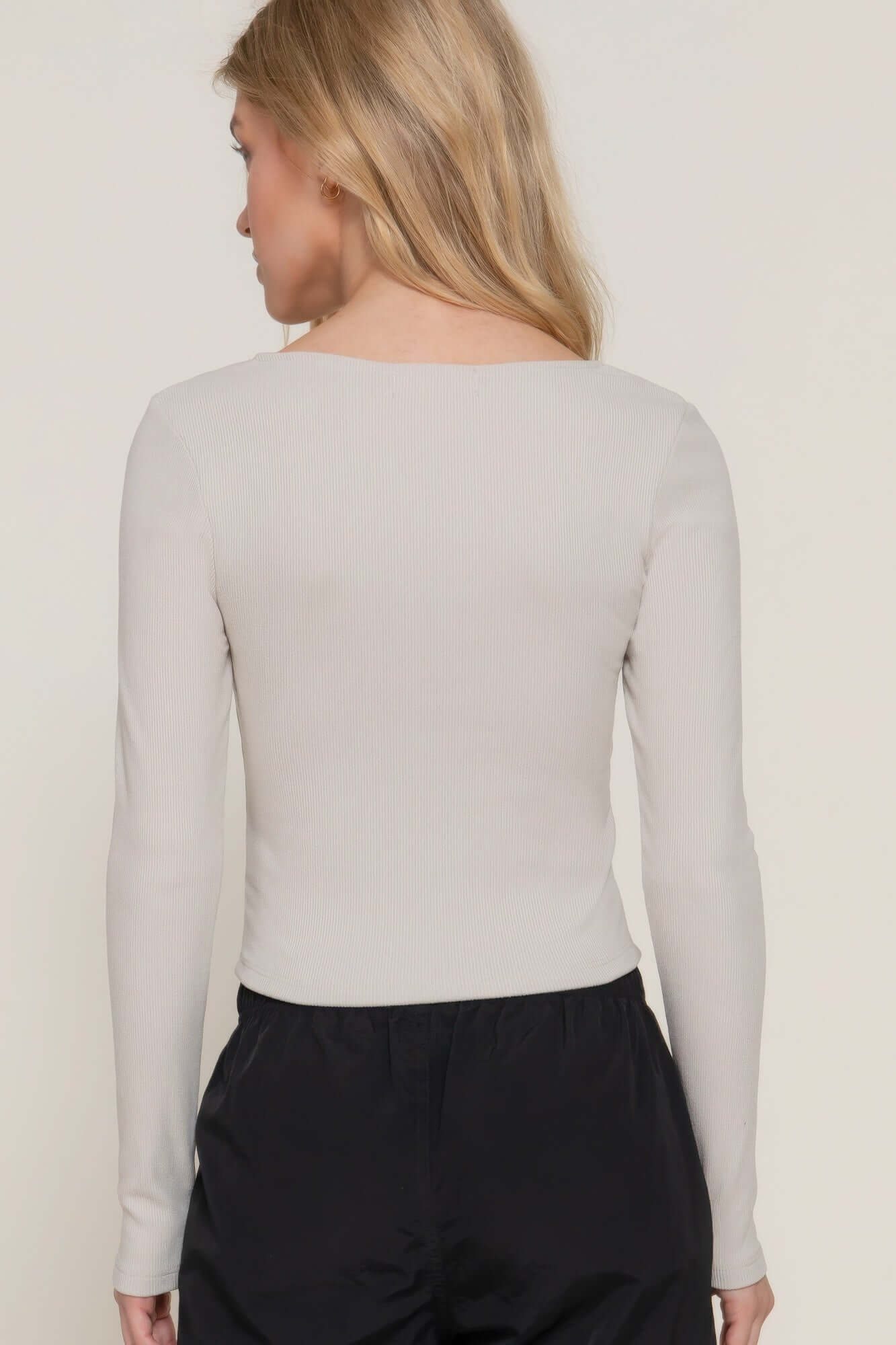 Aurevia Long Sleeve Sweetheart Neck Knit Top Seam Detail - Smile Sparker