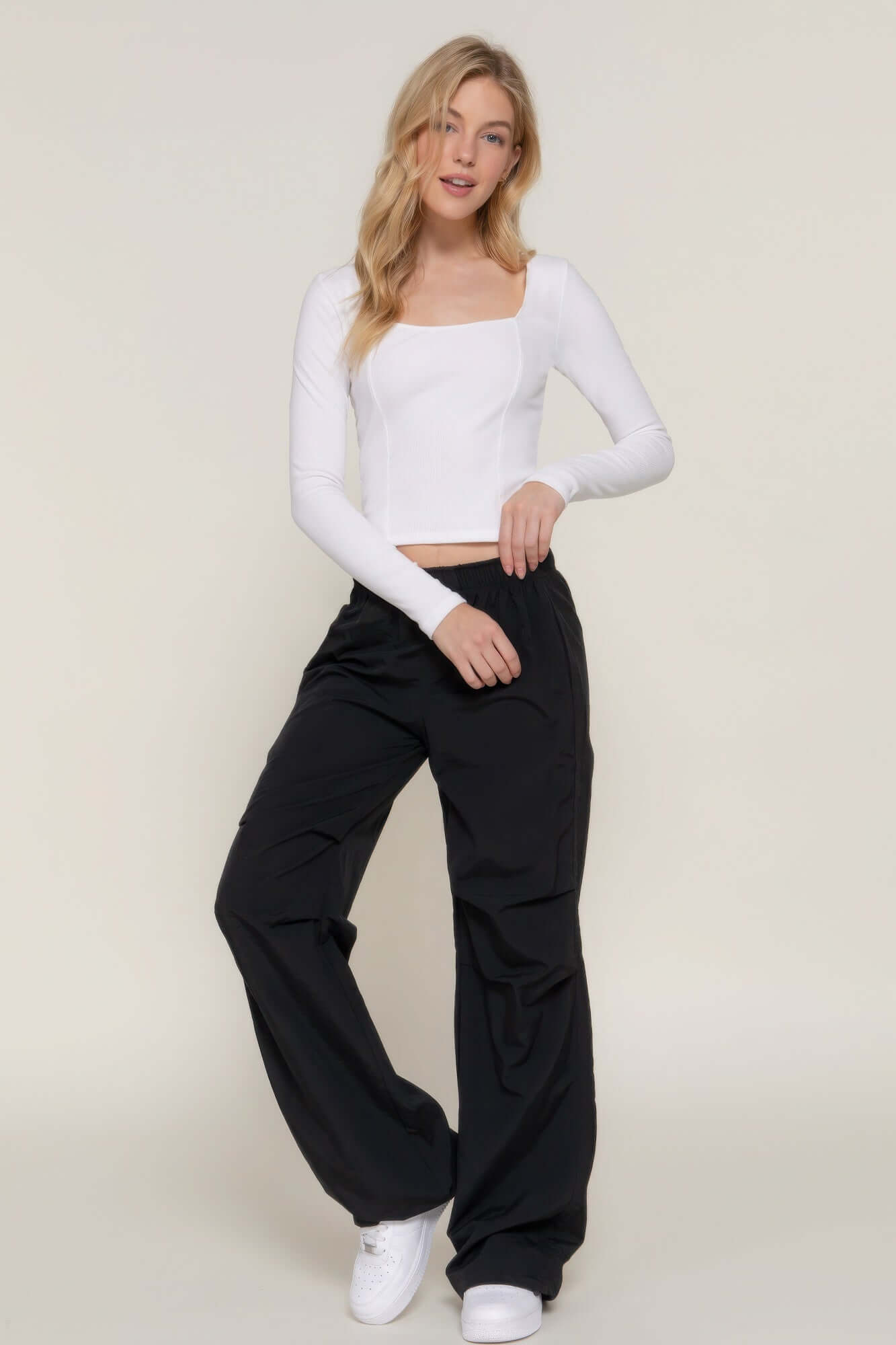 Aurevia Long Sleeve Sweetheart Neck Seam Detail Knit Top - Smile Sparker