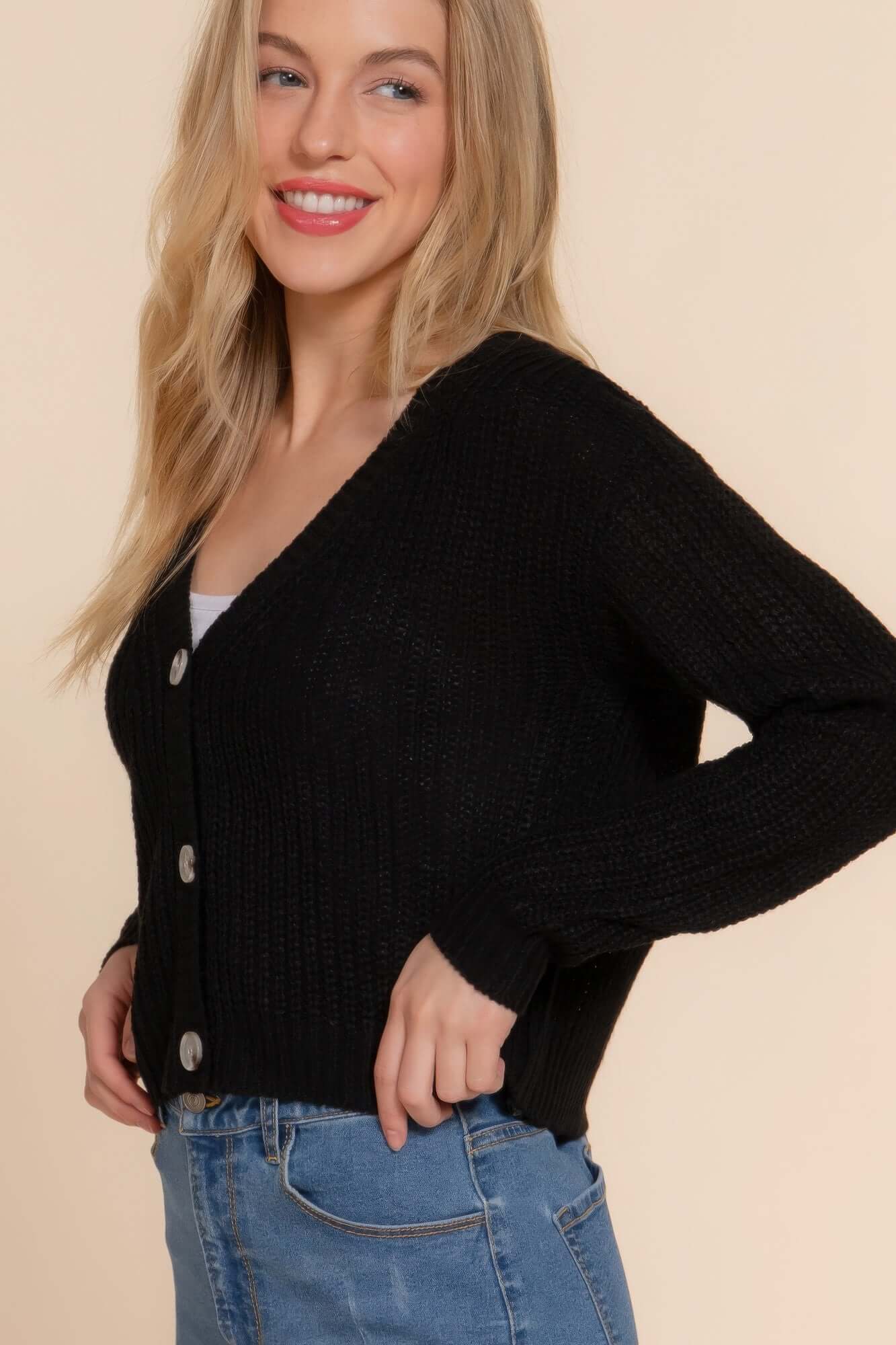 Lunarelle Womens Long Sleeve V Neck Cardigan Sweater - Smile Sparker