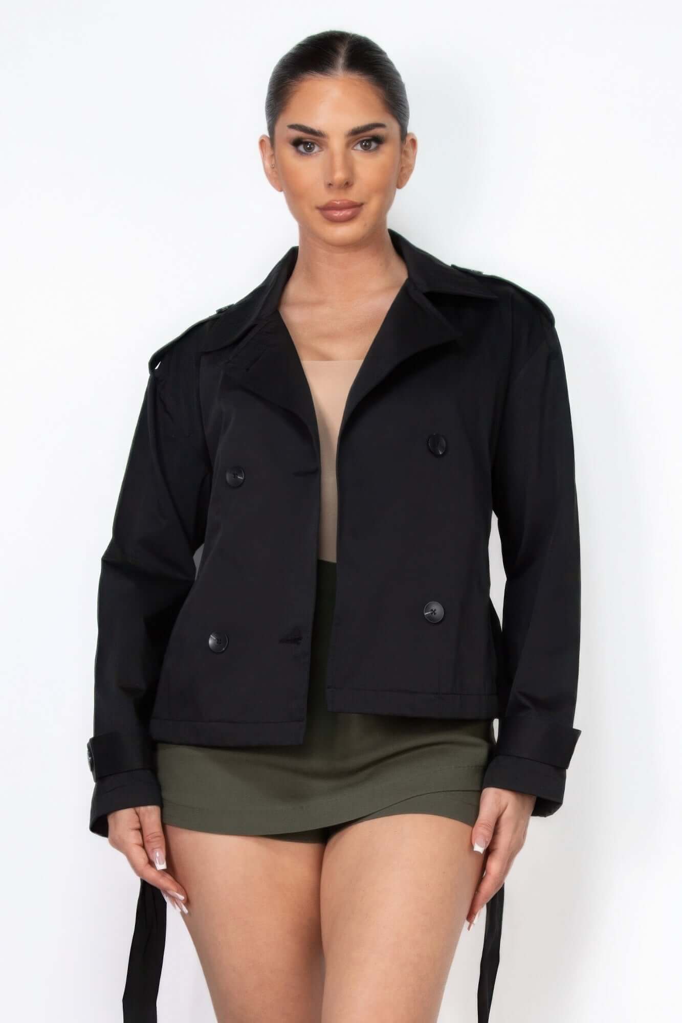 Aurevia Double Breasted Waist Tie Trench Coat Women - Smile Sparker
