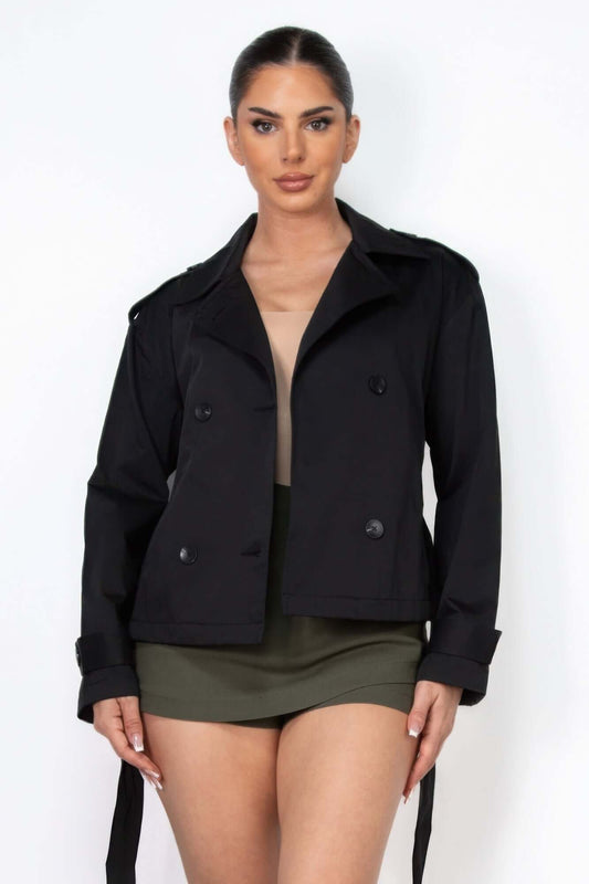 Aurevia Double Breasted Waist Tie Trench Coat Women - Smile Sparker