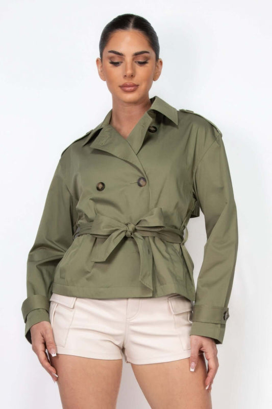 Aurevia Double Breasted Trench Coat Waist Tie Women - Smile Sparker