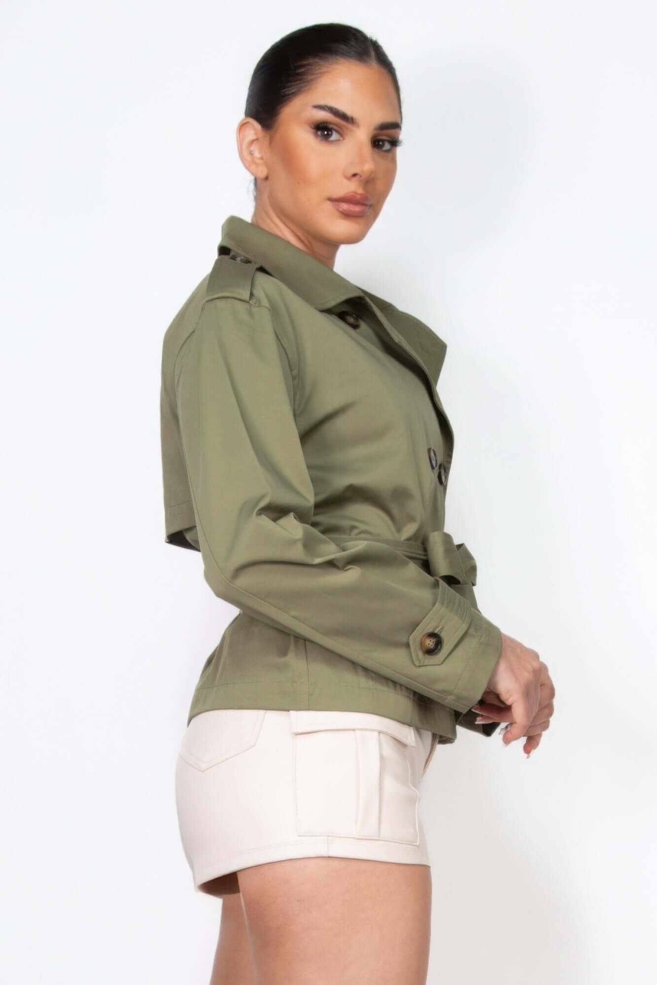 Aurevia Double Breasted Trench Coat Waist Tie Women - Smile Sparker