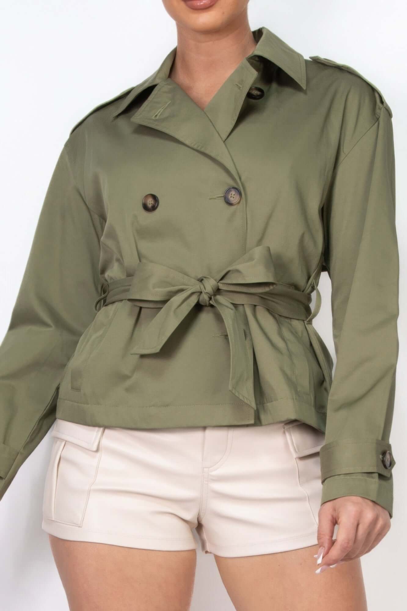 Aurevia Double Breasted Trench Coat Waist Tie Women - Smile Sparker