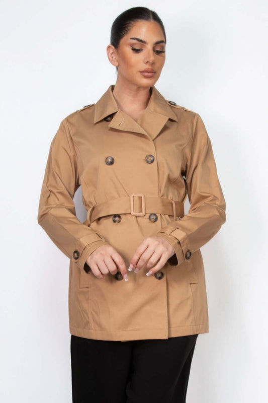 Ophira Belted Double Breasted Wool Coat For Women Everyday - Smile Sparker