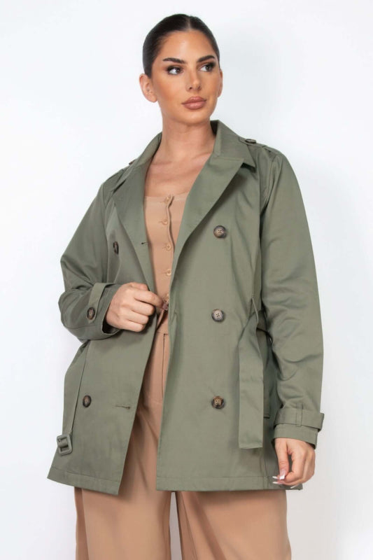 Ophira Double Breasted Notch Belted Coat Women Outerwear - Smile Sparker