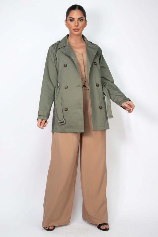 Ophira Double Breasted Notch Belted Coat Women Outerwear - Smile Sparker