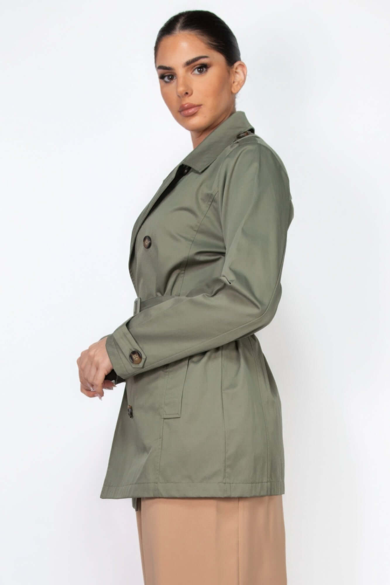 Ophira Double Breasted Notch Belted Coat Women Outerwear - Smile Sparker