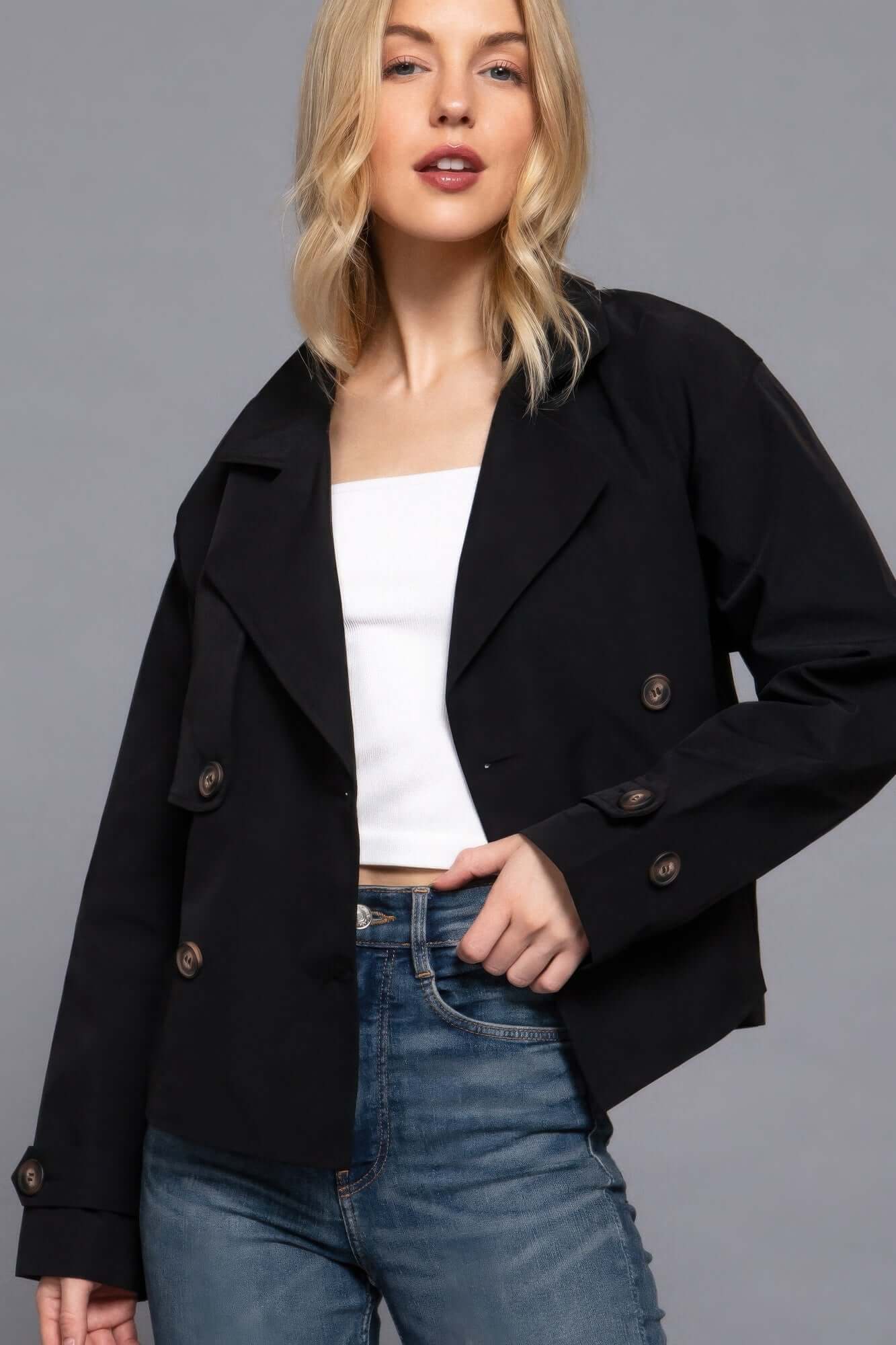 Aurevia Double Breasted Short Trench Coat For Women - Smile Sparker