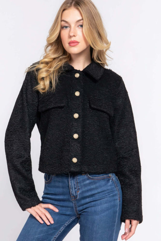 Lunarelle Teddy Fleece Long Sleeve Short Jacket Women Cozy - Smile Sparker