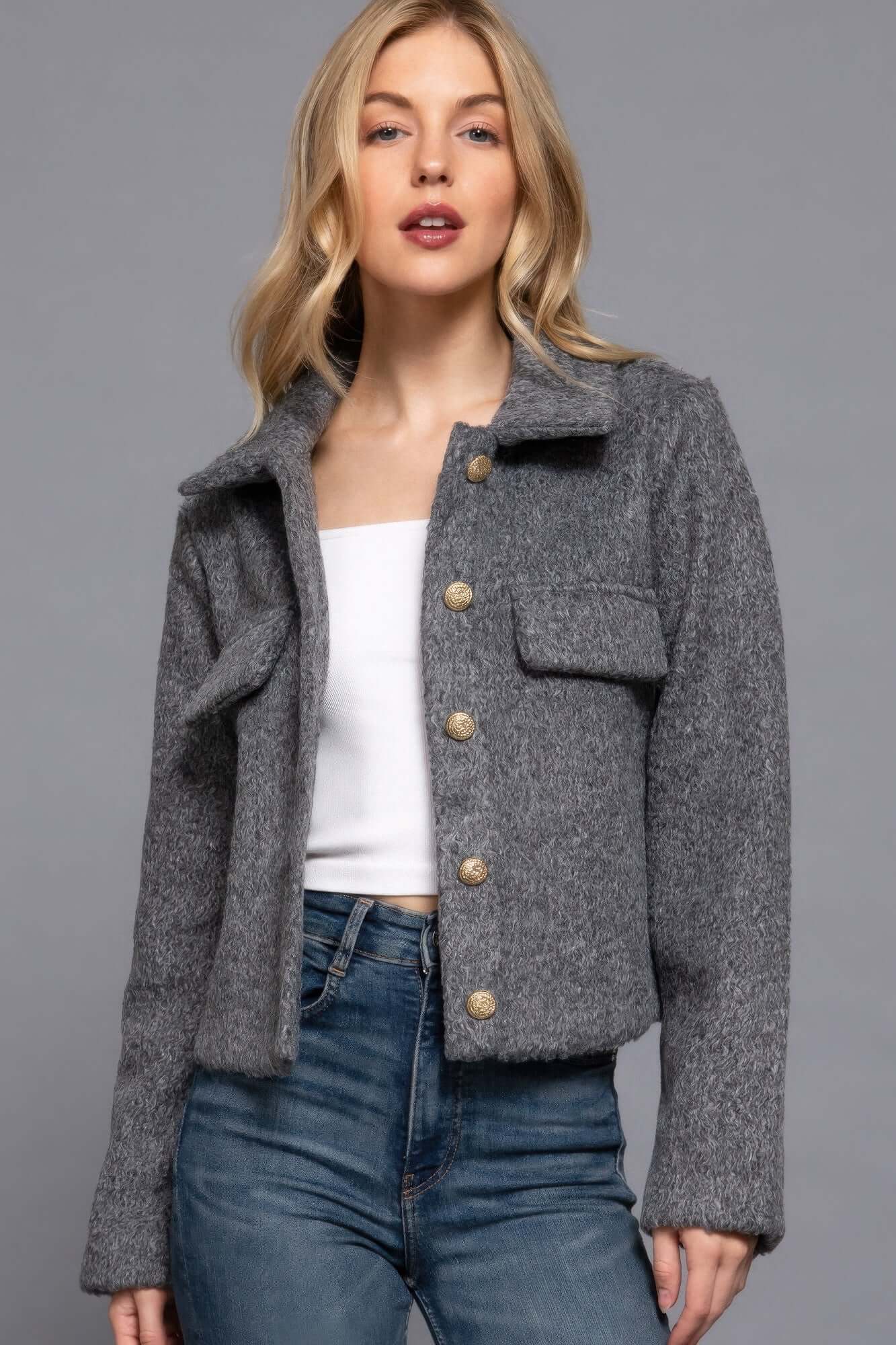 Ophira Womens Long Sleeve Teddy Fleece Short Jacket Warm - Smile Sparker