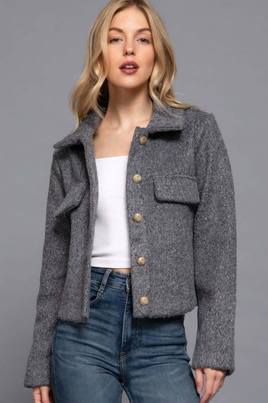 Ophira Womens Long Sleeve Teddy Fleece Short Jacket Warm - Smile Sparker