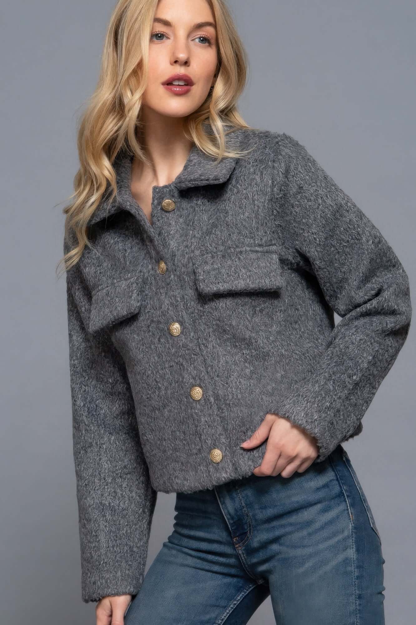 Ophira Womens Long Sleeve Teddy Fleece Short Jacket Warm - Smile Sparker