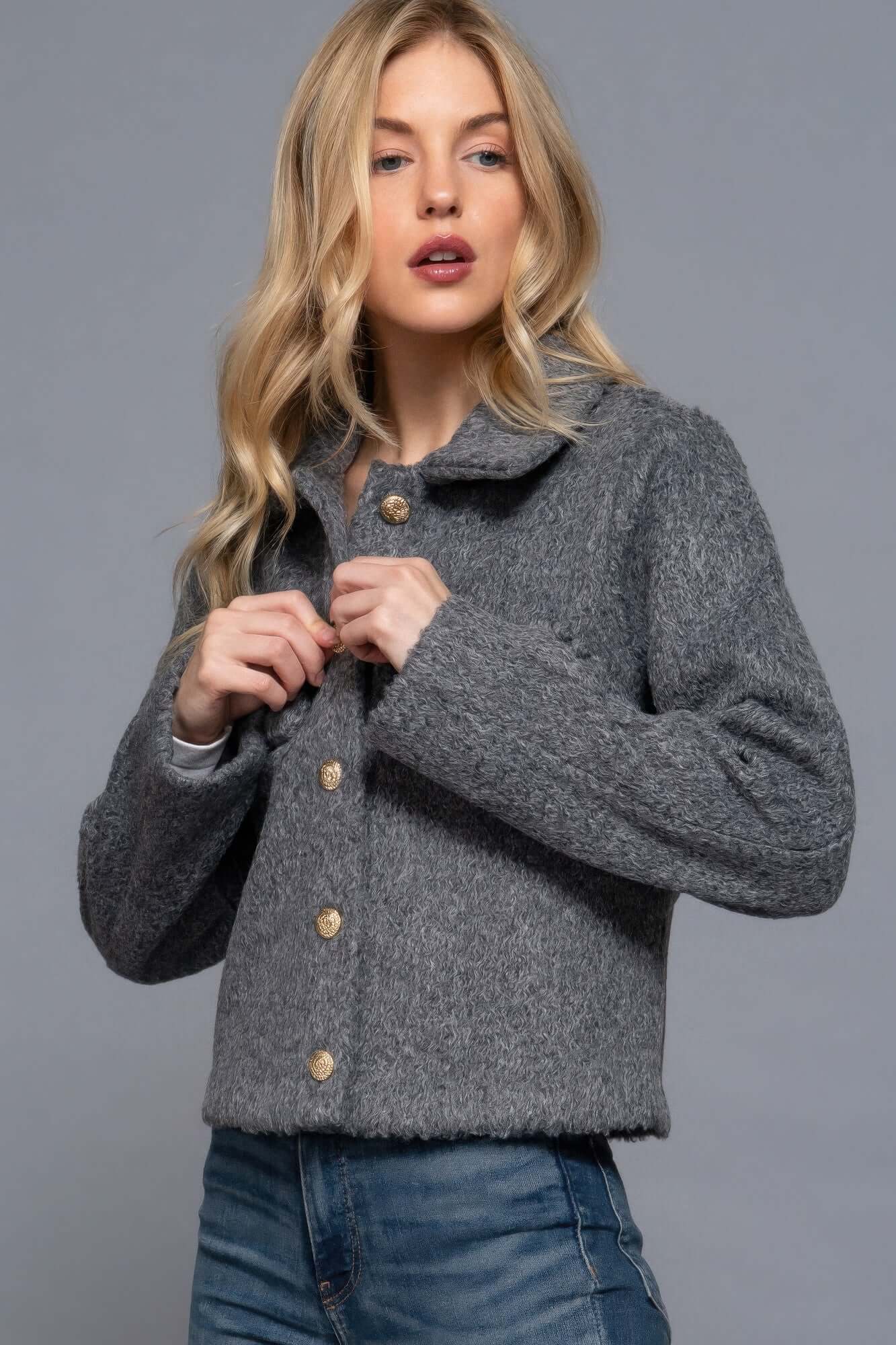 Ophira Womens Long Sleeve Teddy Fleece Short Jacket Warm - Smile Sparker