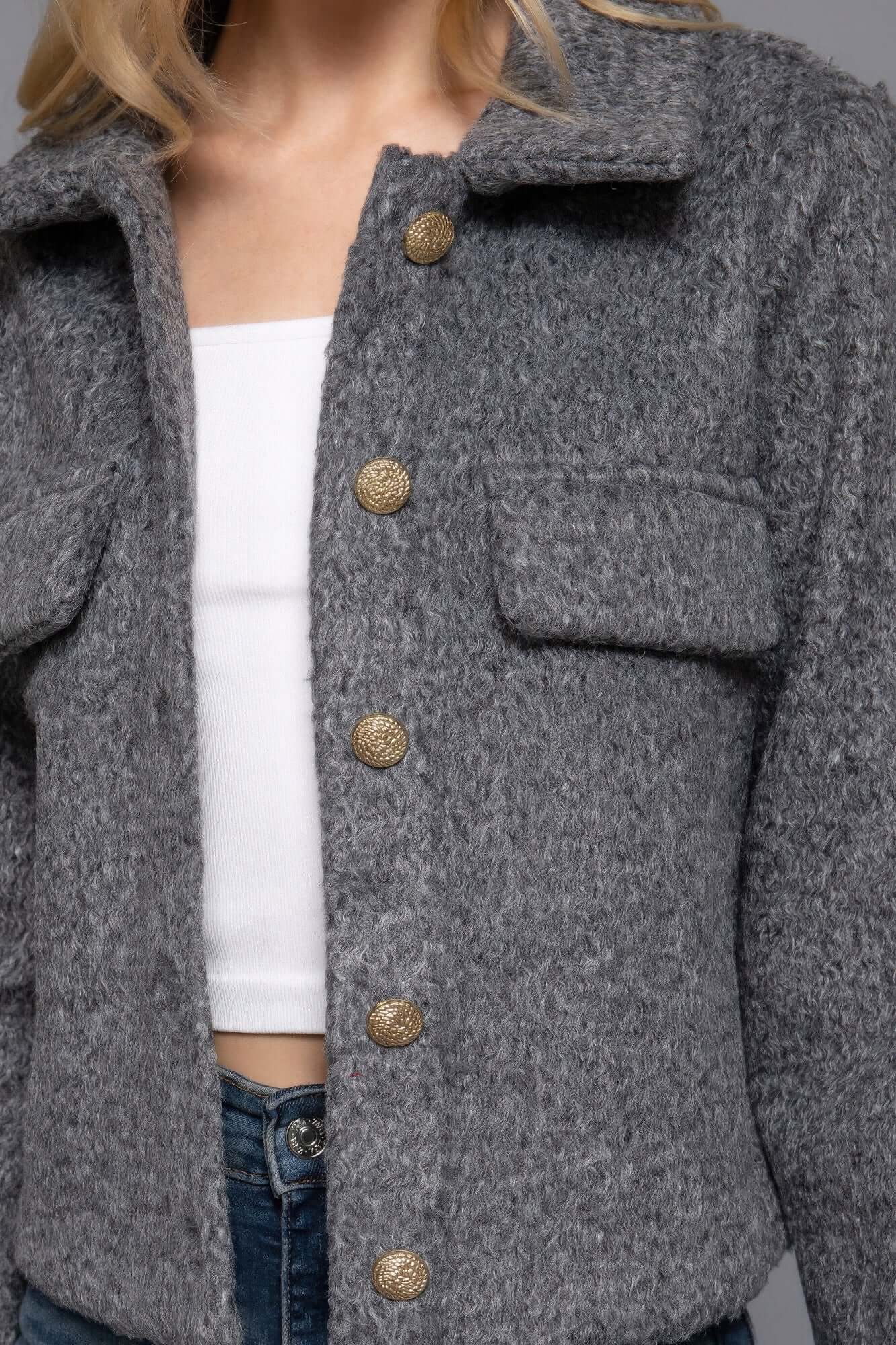 Ophira Womens Long Sleeve Teddy Fleece Short Jacket Warm - Smile Sparker
