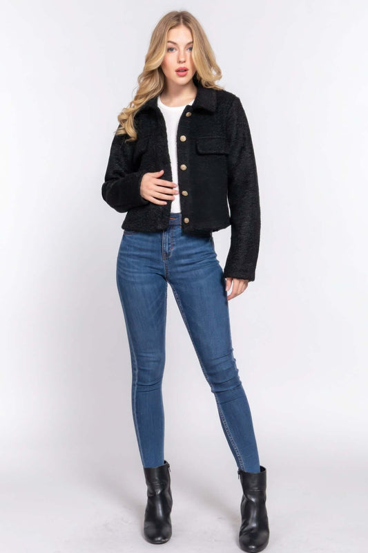 Lunarelle Teddy Fleece Long Sleeve Short Jacket Women Cozy - Smile Sparker