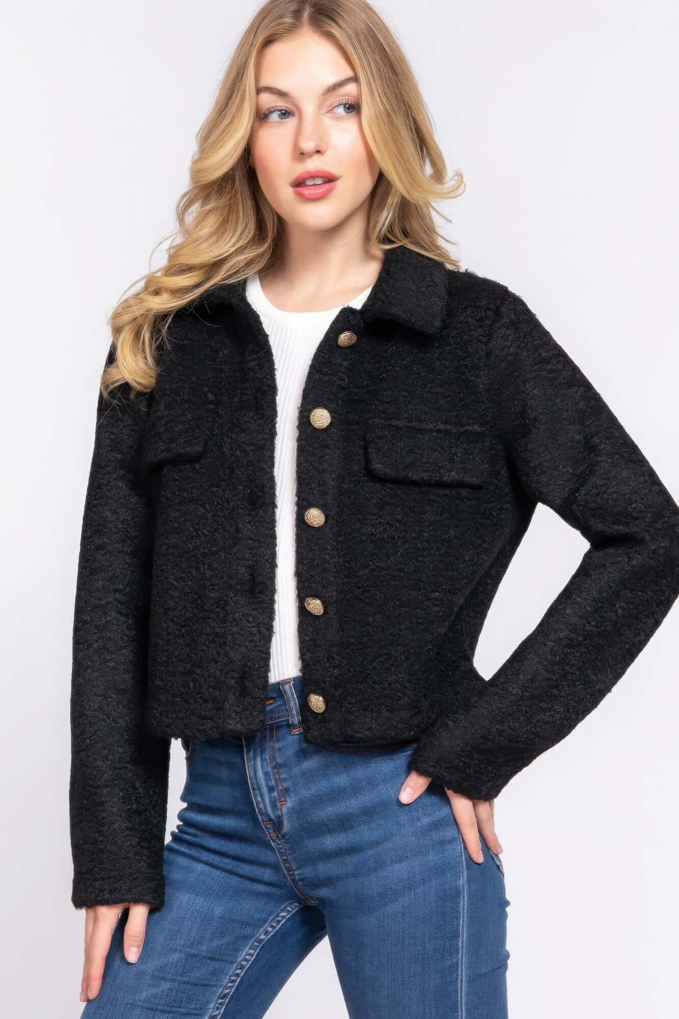 Lunarelle Teddy Fleece Long Sleeve Short Jacket Women Cozy - Smile Sparker