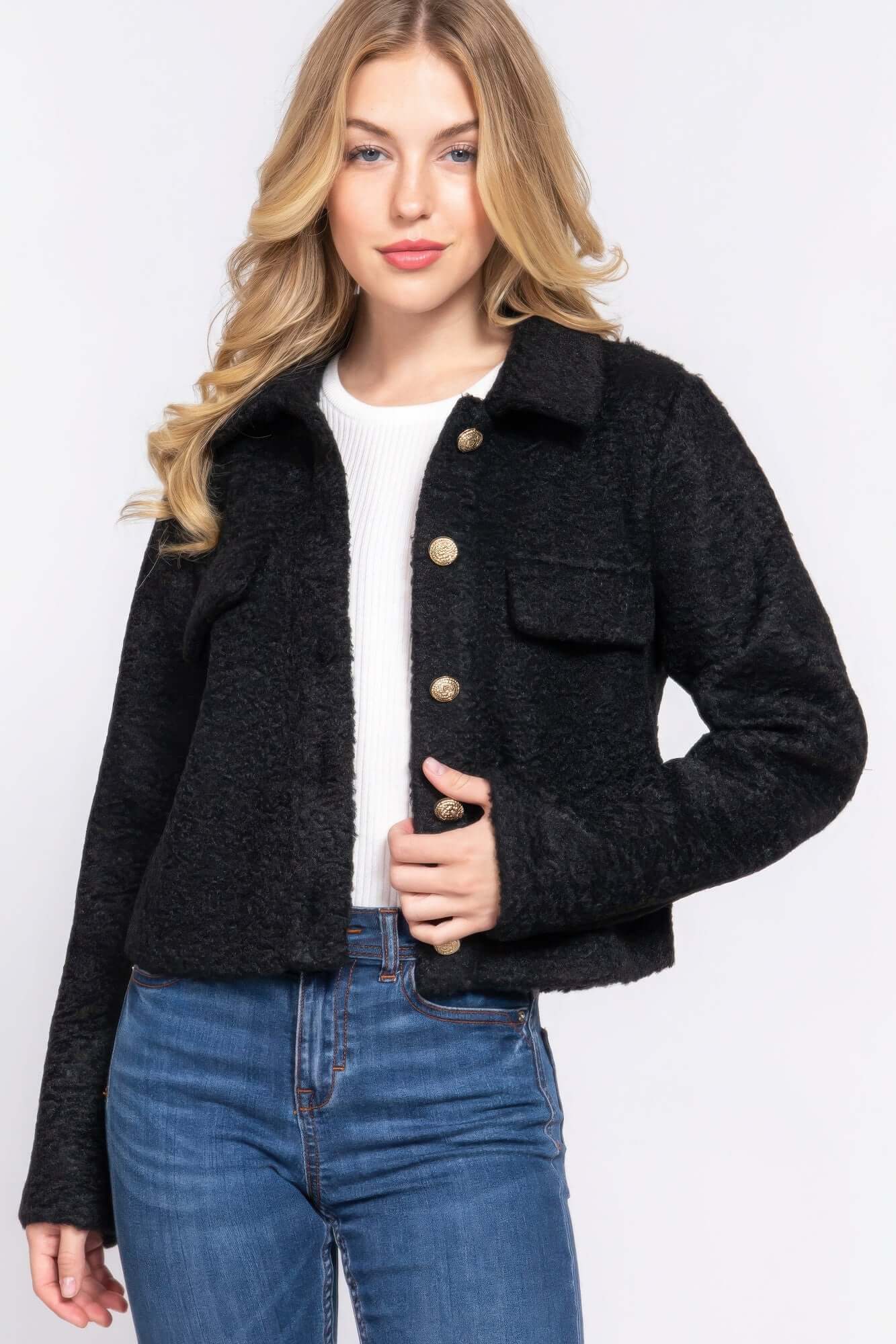Lunarelle Teddy Fleece Long Sleeve Short Jacket Women Cozy - Smile Sparker